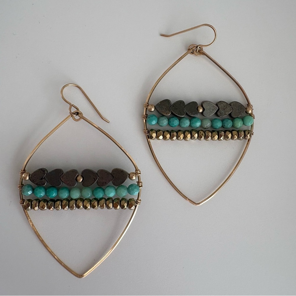 Gold and heart bead earrings